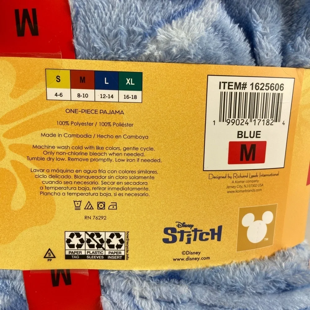 Disney Stitch One Piece Pajama Women’s Medium Blue Plush Hooded Onesie NWT - Picture 4 of 6